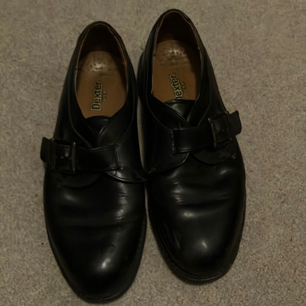 Dexter Mens Black Buckle Leather Shoes 8.5 MM